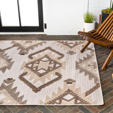 Sumak High-low Pile Neutral Diamond Kilim Area Rug